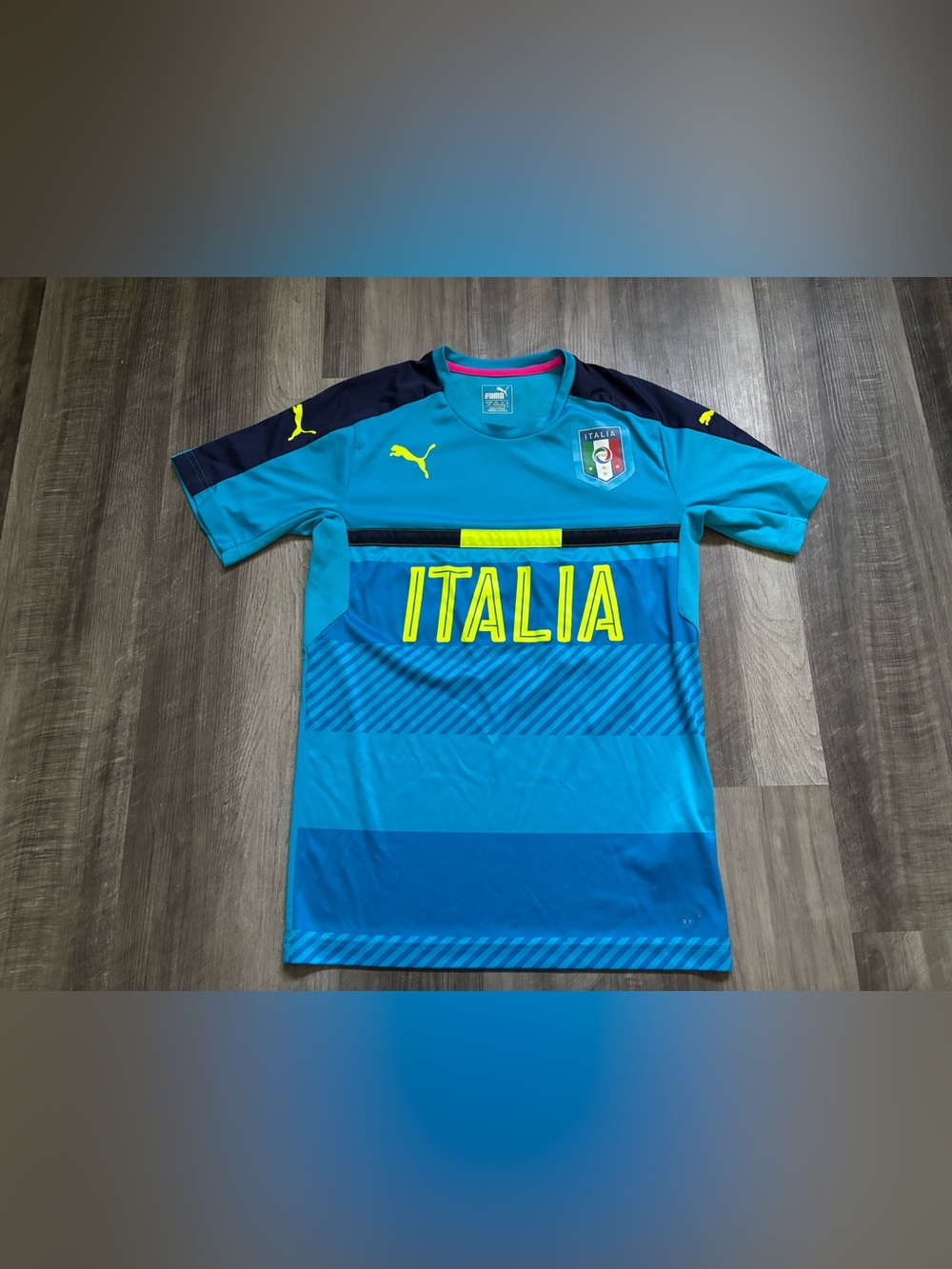 PUMA Italia Soccer Jersey Blue Short Sleeve Polyester Men's Size S